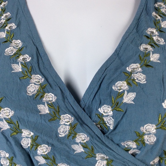 Love + Harmony Faux Wrap Maxi Womens Dress Embroidered Flutter Sleeve V-Neck - Picture 11 of 15